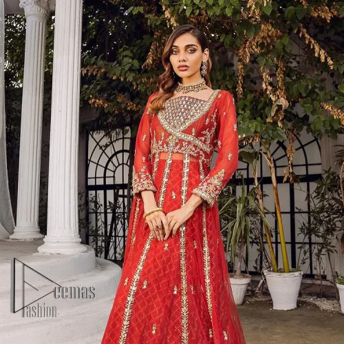 There is a shade of red in every mehndi wear. So, DeemasFashion presents this mehndi wear in the red shade