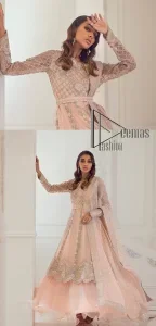 Rose Pink Double Layered Pishwas – Dupatta - Image 5