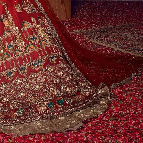 Stun in this classic canvas with crimson maroon adornment at your reception. DeemasFashion presents this outfit which begins with a