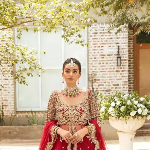 Vibrant outfit to make your reception day more shiny and bright. DeemasFashion presents this maxi in deep red colour, featuring