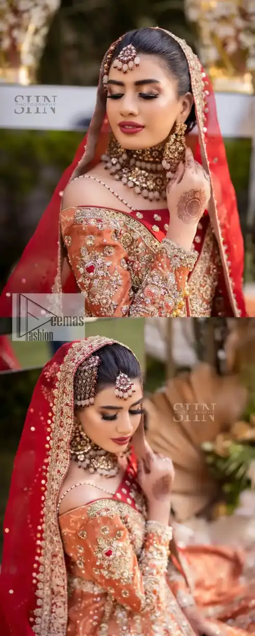 Shine bright in the sparkling ensemble from DeemasFashion. Introducing this reception outfit which begins with a rust pishwas.  This front