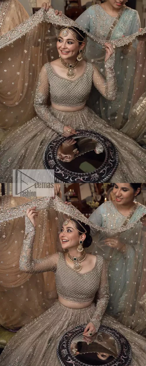 Regal and Charismatic - This is all the outfit is about! A desirable beige lehenga and choli are entirely heavily