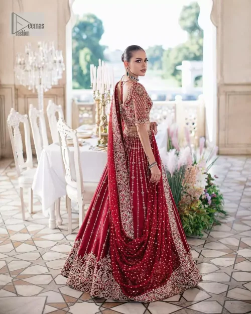 Keep it dreamy and classic with the best DeemasFashion reception wear! The handsome deep red outfit with blouse and lehenga