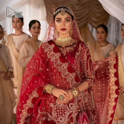 Enter the world of allurement with red shade, a gorgeous go-to dress for your big day to make you look