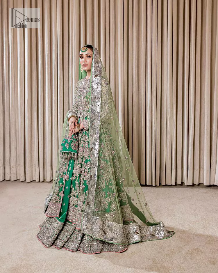 slim fit dress slacks Sea Green Organza Pakistani Suit | Zevk Wedding Formals main image 1