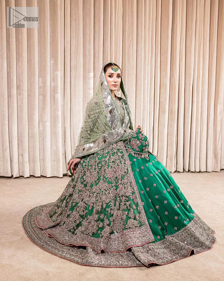 Teal Green Front Open Maxi  Lehenga n Dupatta For Mehndi