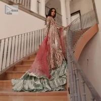 Peach Front Open Maxi – Crushed Lehenga – Dupatta - Image 1
