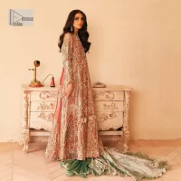 Peach Front Open Maxi – Crushed Lehenga – Dupatta - Image 11