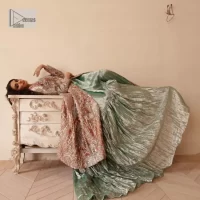 Peach Front Open Maxi – Crushed Lehenga – Dupatta - Image 4