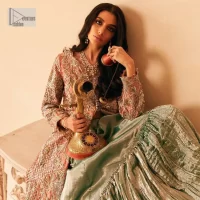 Peach Front Open Maxi – Crushed Lehenga – Dupatta - Image 5