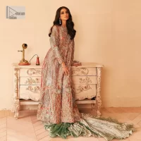 Peach Front Open Maxi – Crushed Lehenga – Dupatta - Image 6