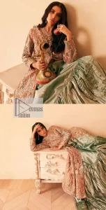 Peach Front Open Maxi – Crushed Lehenga – Dupatta - Image 12