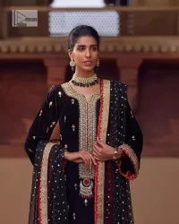 Black Velvet Long Shirt n Trousers – Double Tone Dupatta - Image 2
