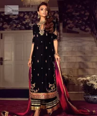 Black Velvet Long Shirt n Trousers – Double Tone Dupatta - Image 3