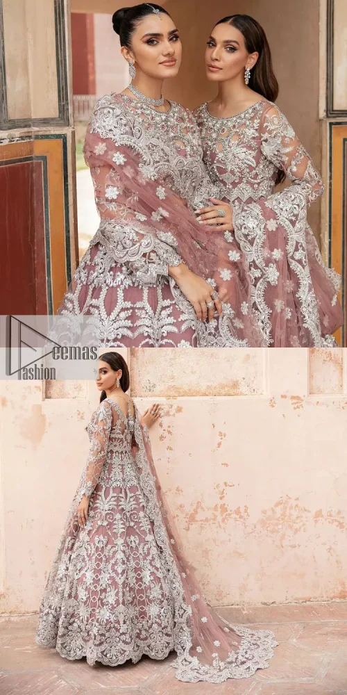 It’s regal, it’s rich, it’s festive. This magnificent nikah outfit is hand-embellished with luxury designs and beautiful silverwork which is