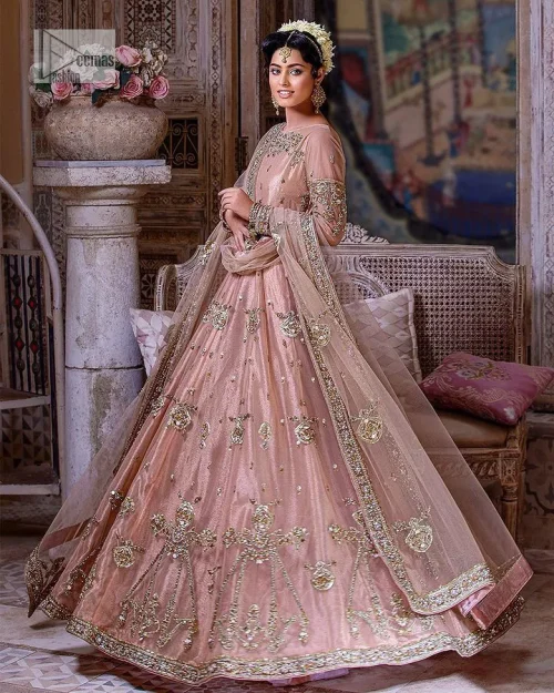 Wrap yourself in stunning style on your Big day. This tea-pink maxi dupatta is a stunning attire to wear at
