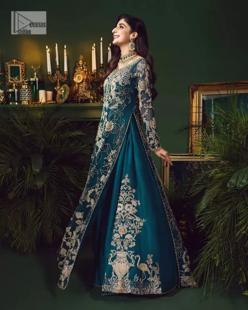 Let the outfit speak for itself! DeemasFashion presents this party wear in teal blue colour.  Be a centre of attraction