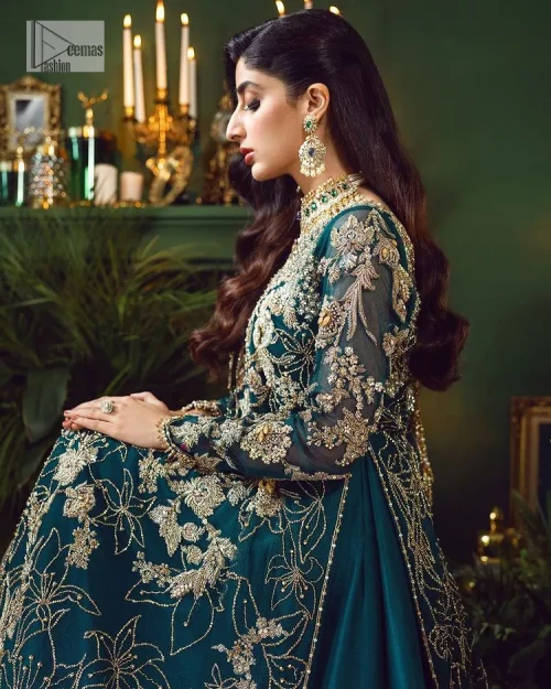 Let the outfit speak for itself! DeemasFashion presents this party wear in teal blue colour.  Be a centre of attraction