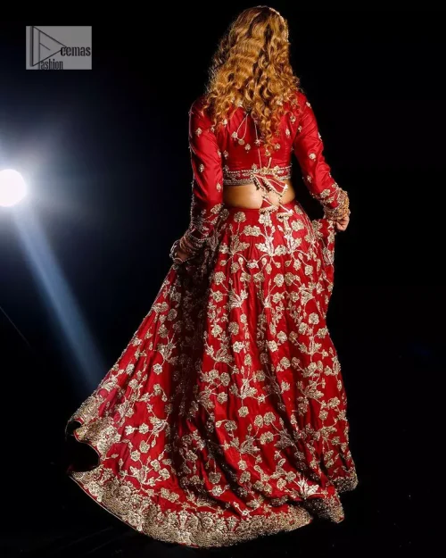 Reception called, and red answered. The stunning blouse is embellished with floral motifs. The base colour used for choli is