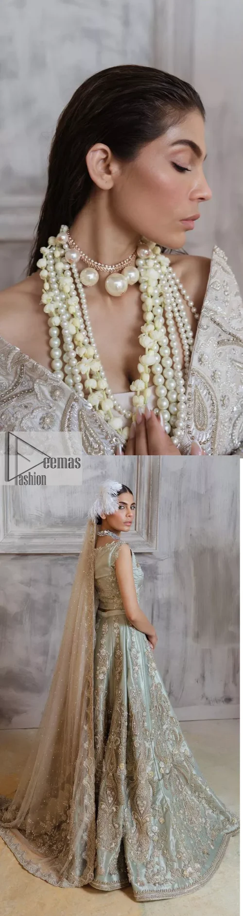 Get this ever-trending floral walima outfit. Keep it romantic and fantastic with the DeemasFashion latest articles! The soft green blouse
