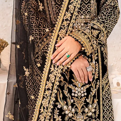 Intricate floral patterns all over! Make a style statement with this elegant embroidered long shirt adorned with golden embroidery decorated with