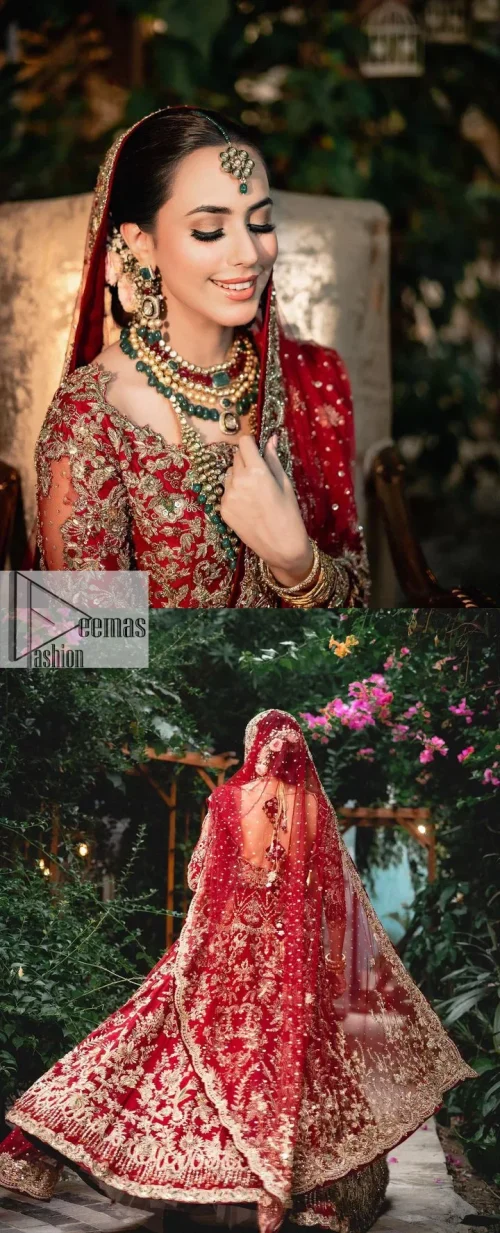 Classic deep red canvas with a bold twist of the pattern! Bridal choli in the deep red shade is a