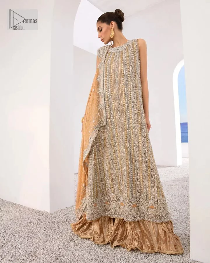 Buy Latest Nikah Dress - Ivory Anarkali Frock - Mustard Sharara