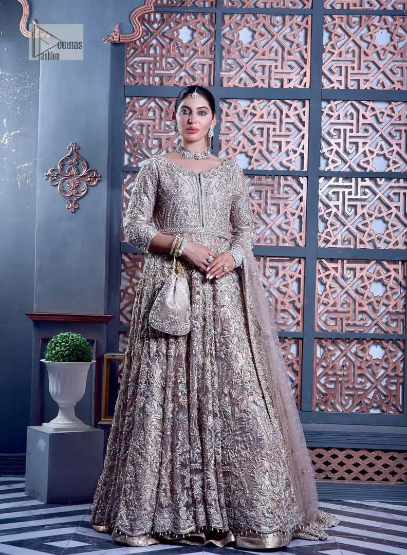 Tea Pink are always the hot trend for the walima outfit. Traditional designs and hand-crafted embellishments of the following maxi