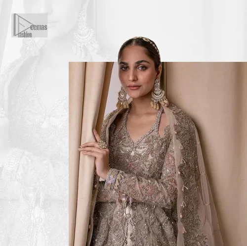 Make a statement with a light fawn article on your nikah day! DeemasFashion presents the light fawn heavy maxi which