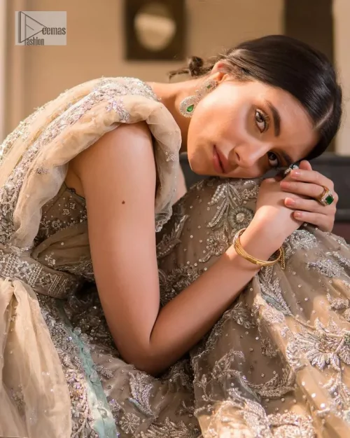 Your wedding vibe. Your wedding mood. Your wedding scent. The light fawn back train heavy maxi and dupatta are hand