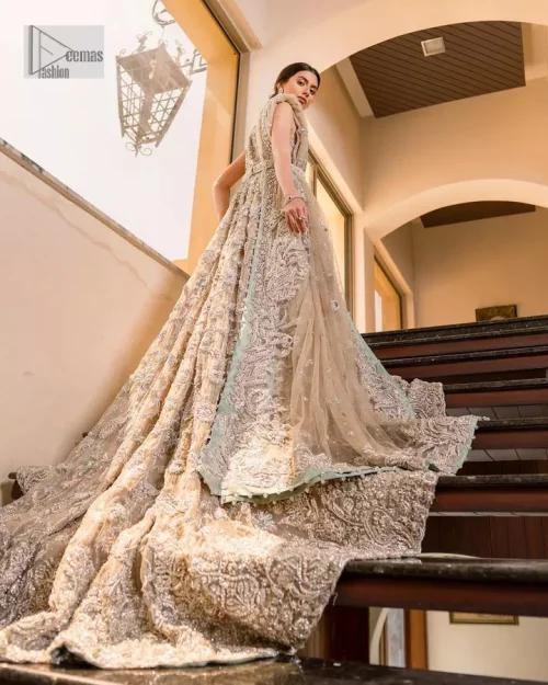 Your wedding vibe. Your wedding mood. Your wedding scent. The light fawn back train heavy maxi and dupatta are hand