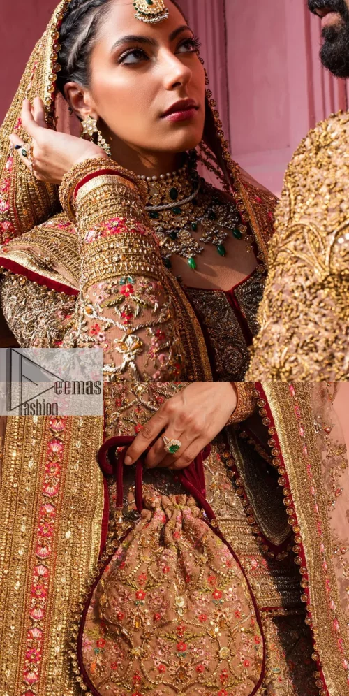 Create a look that’s for you with just one twist of this reception wear. A soft brown short shirt heavily