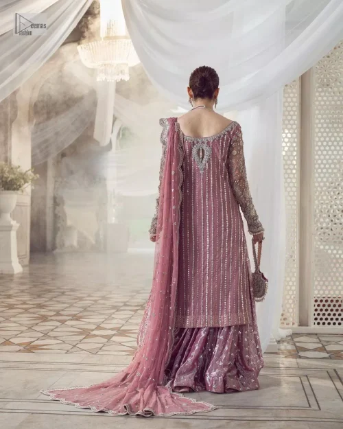 Violet Scalloped Long Shirt Silky Tea Rose Lehenga