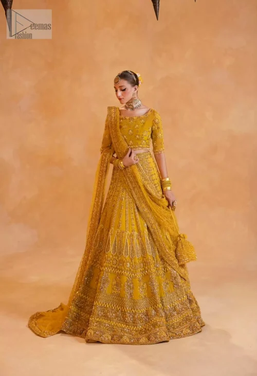 Mustard Lehenga Blouse Dupatta for Mehndi Bride