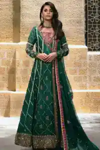 Bottle Green Angrakha Palazzo Pants Dupatta