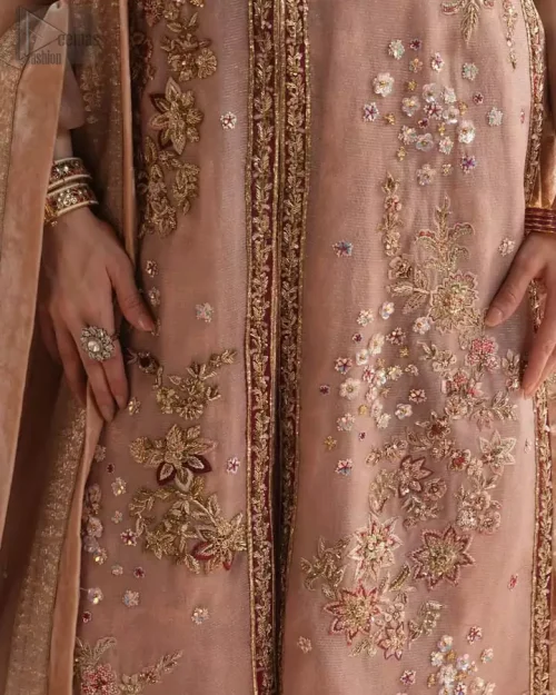 Peach Pink Front Open Jacket Sharara Dupatta