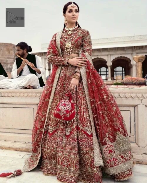 Make your day bright and bold! Deemas Fashion presents a beautiful red outfit which involves silver embroidery and is covered