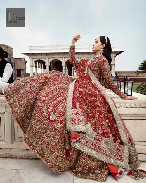 Make your day bright and bold! Deemas Fashion presents a beautiful red outfit which involves silver embroidery and is covered