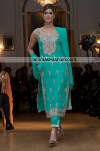 Pakistani Formal Wear Designer Dress - Sea Green Dress