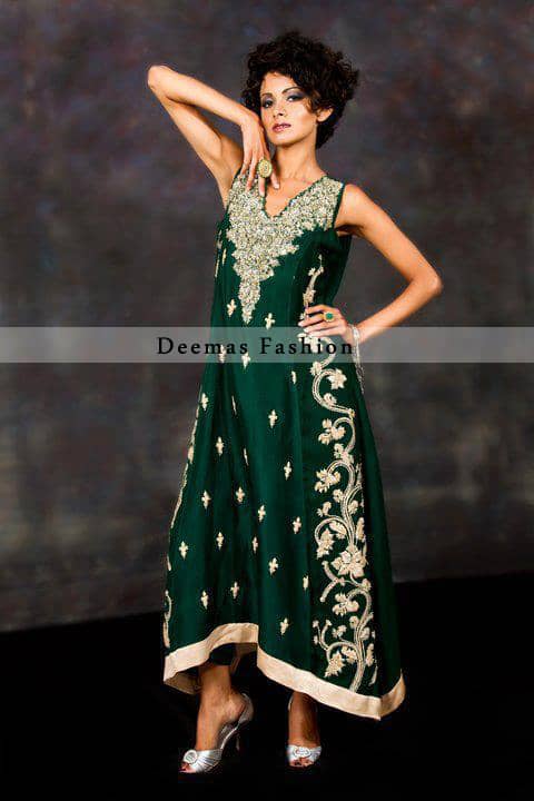 Bottle Green Aline Designer Dress Bottle Green Aline Designer Dress
