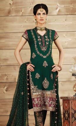 Latest Ladies Fashion Clothes - Dark Green Bridal Churidar Dress