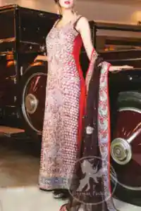 Deep Red Long Shirt - Plum Dupatta