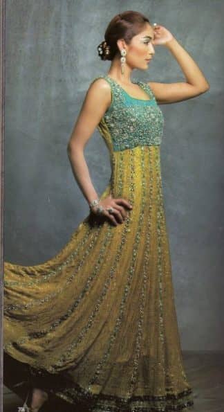 Pakistani Latest Fashion Colthes - Dull Golden Bridal Anarkali Dress