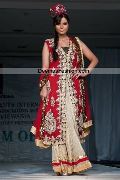 Lates Bridal Wear Collection - Red Off-White Sharara