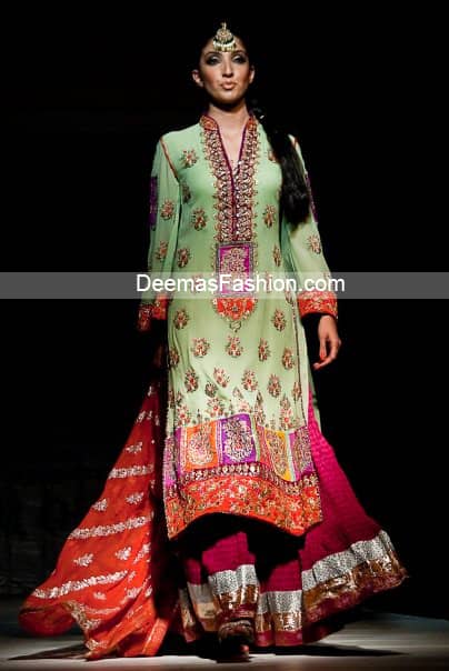 Latest Pakistani Bridal Wear - Multi Color Sharara