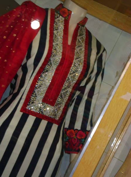 Latest Pakistani Casual Wear - Back and White lining Dress