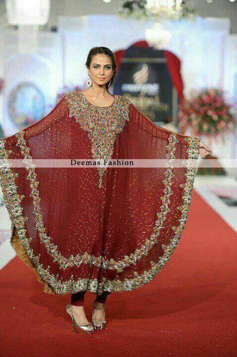 Latest Pakistani Deep Red Designer Dress 2016