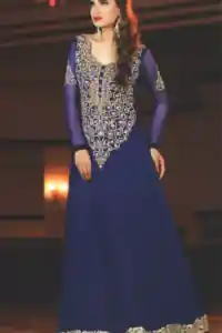 Latest South Asian Royal Blue Party Wear Frock Churidar Pajama
