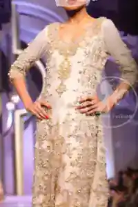 South Asian Walima Maxi Dress - Off White Double Layer Maxi