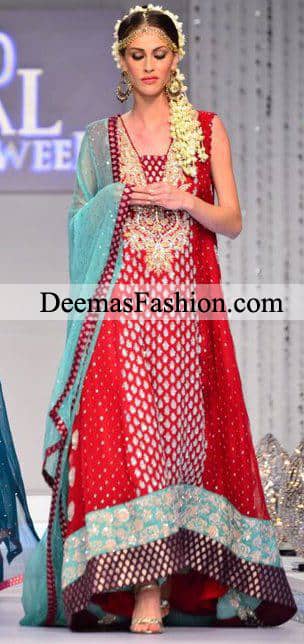 Pakistani Bridal Wear 2011 Red Ferozi Anarkali Dress
